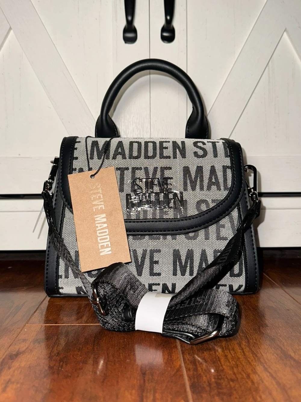 Steve Madden BTOKI Black & Gray Logo Top-Handle Crossbody Bag